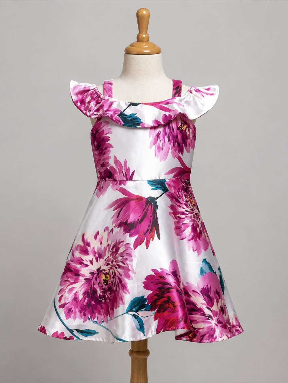Girls' Floral Pink Fit-and-Flare Dress